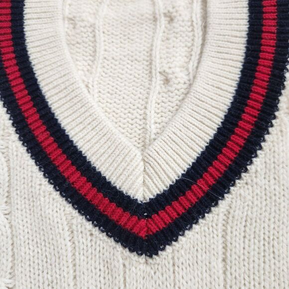Brandy Melville Wool Blend Cable Knit Sweater-V Neck-Stripe Trim-Varsity-Prep-OS - Picture 4 of 12